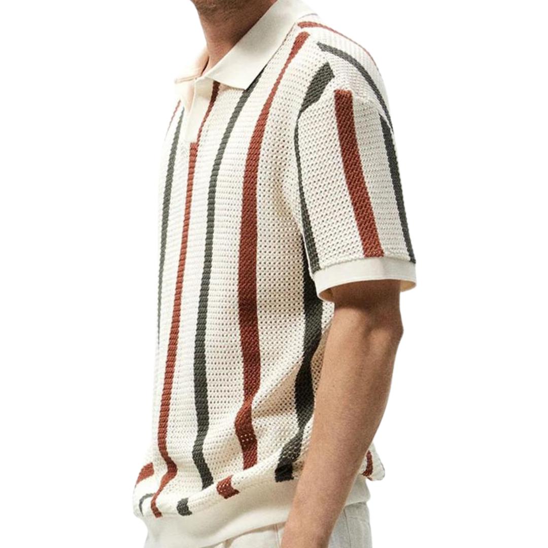 Men’s Striped Knit Polo Shirt | Short Sleeve Retro Style | Casual Summer Top Canada