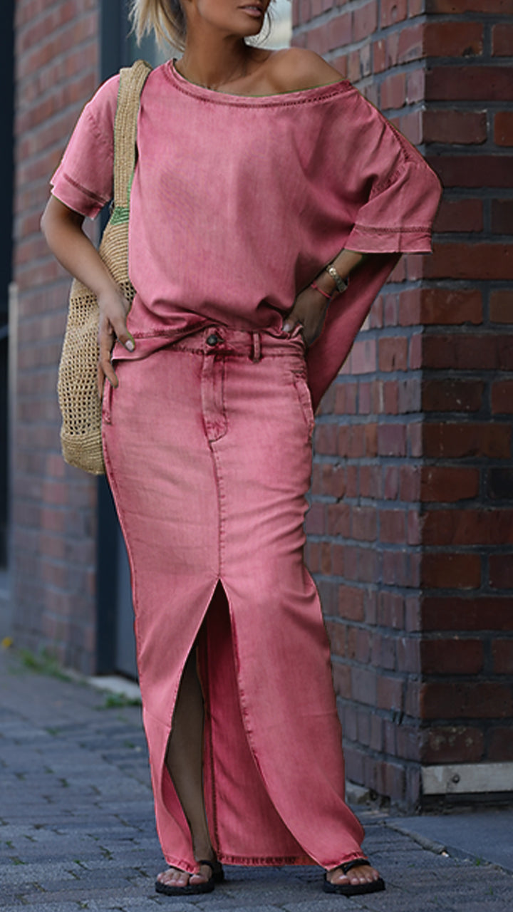 Mireya - Women's Casual Tencel Denim Set with Round Neckline