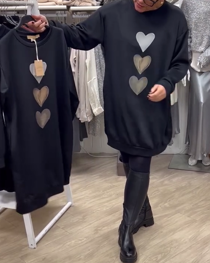 Francine - Women's Heart Printed Long Sleeve Sweatshirt