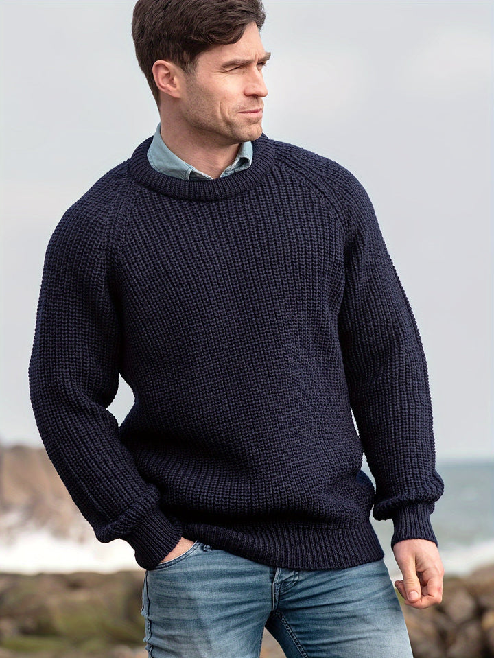 Men’s Fisherman Knit Pullover | Heavyweight Cotton Blend | Relaxed Fit Crewneck