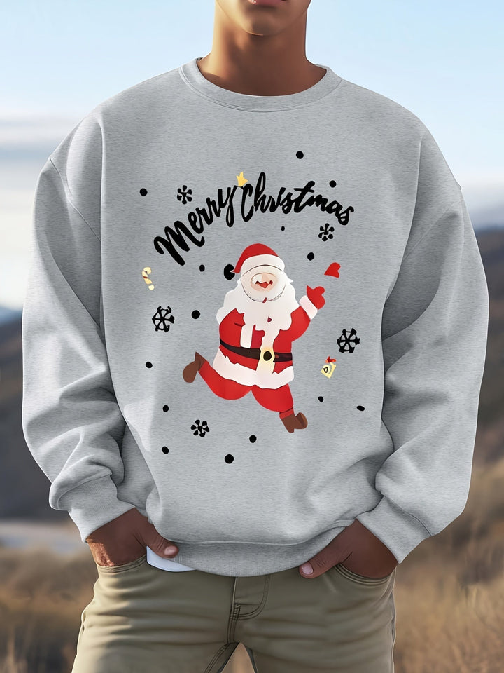 Men's Christmas Graphic Sweatshirt | Santa Print Pullover | Holiday Fleece Crew