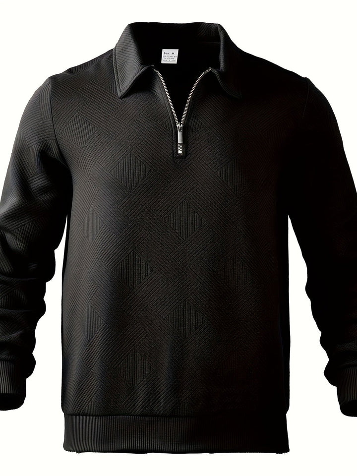 Men’s Quarter-Zip Jacquard Sweater | Textured Pullover with Collar