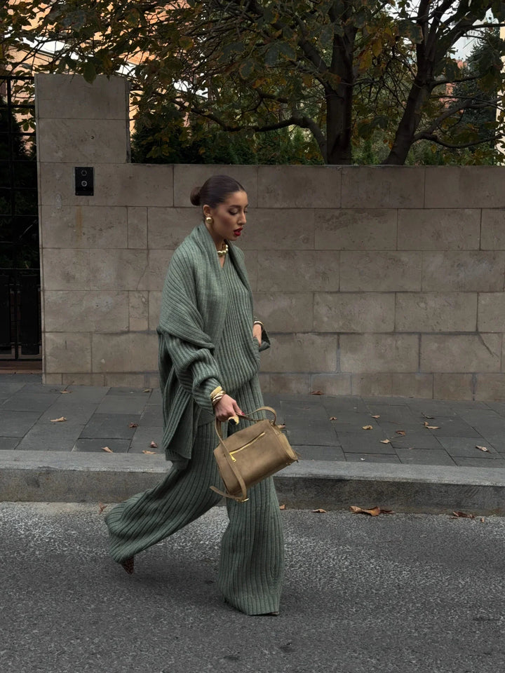 Jeannie - Burgundy set with sweater and wide leg pants