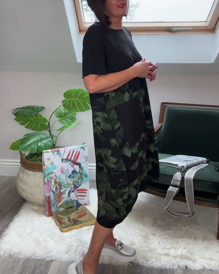 Fien - Floral Print Patchwork Casual Dress