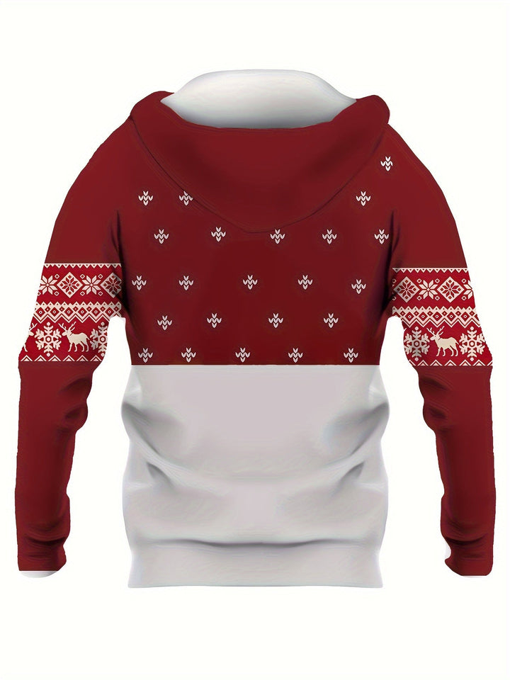 Christmas Reindeer Hoodie | Fleece-Lined Pullover | Festive Holiday Sweatshirt