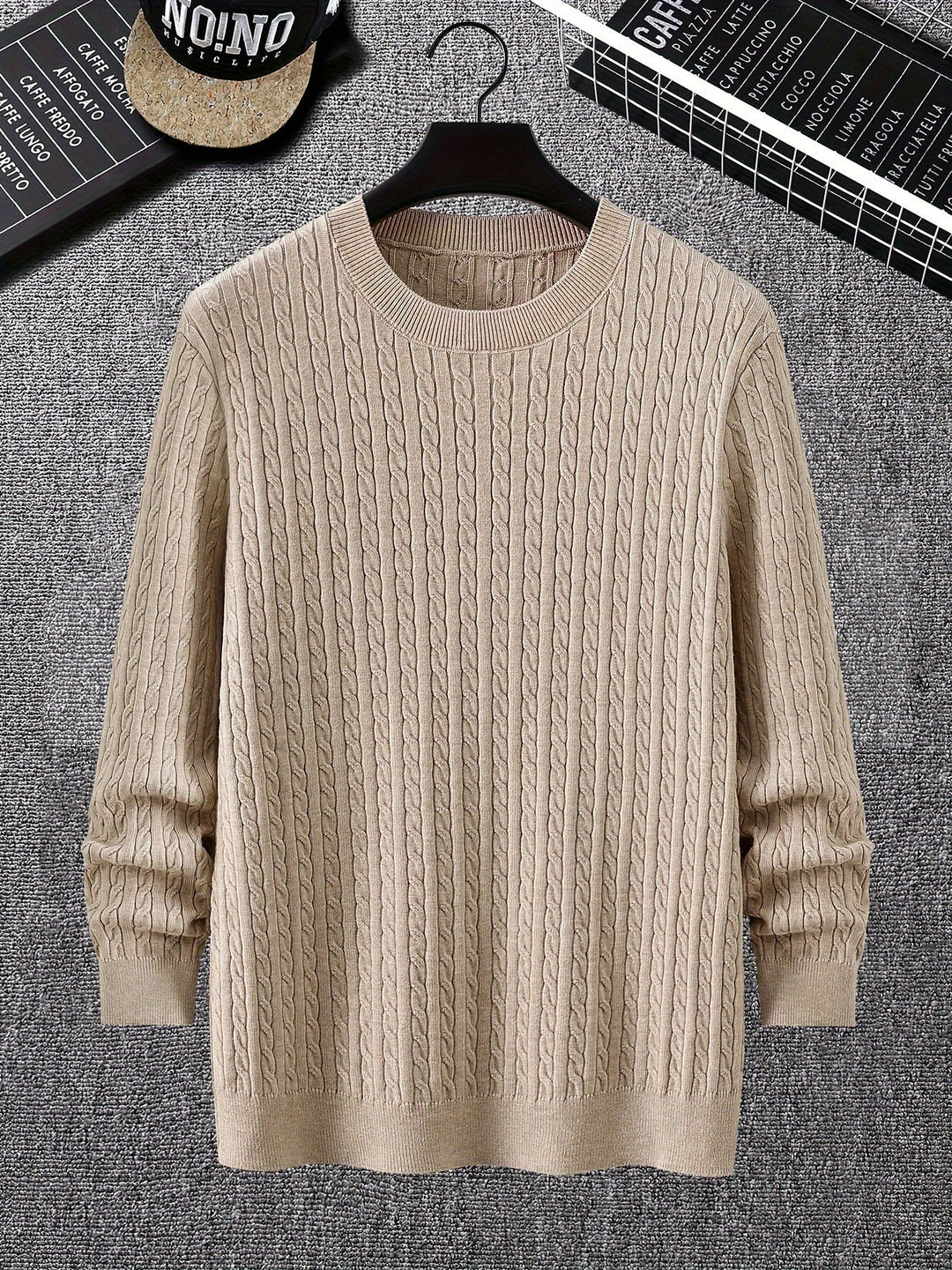 Men’s Cable Knit Pullover Sweater | Lightweight Crewneck | Classic Textured Knitwear