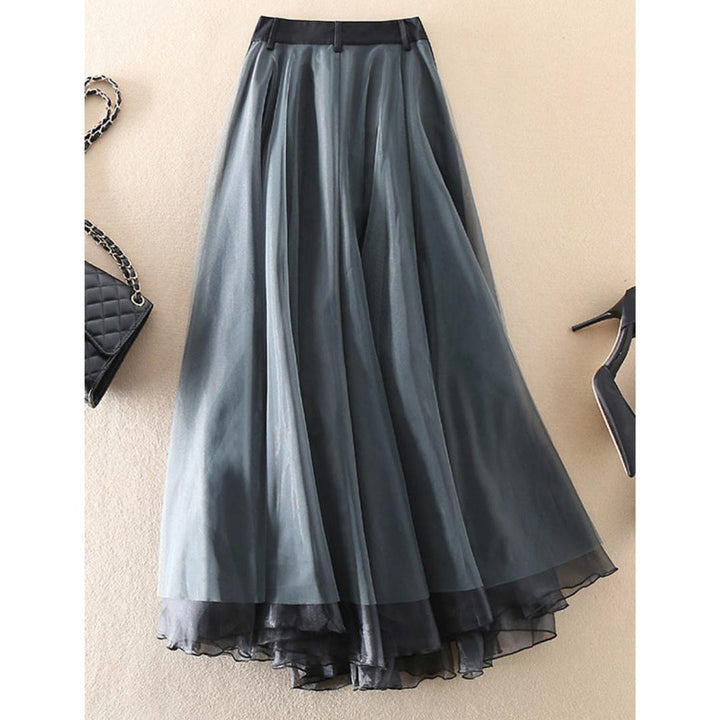 Layered Tulle Midi Skirt | Buckle Detail Waist | Sheer Overlay Statement