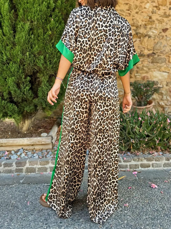 Cyra - Leopard Print Set with Wide Leg Pants