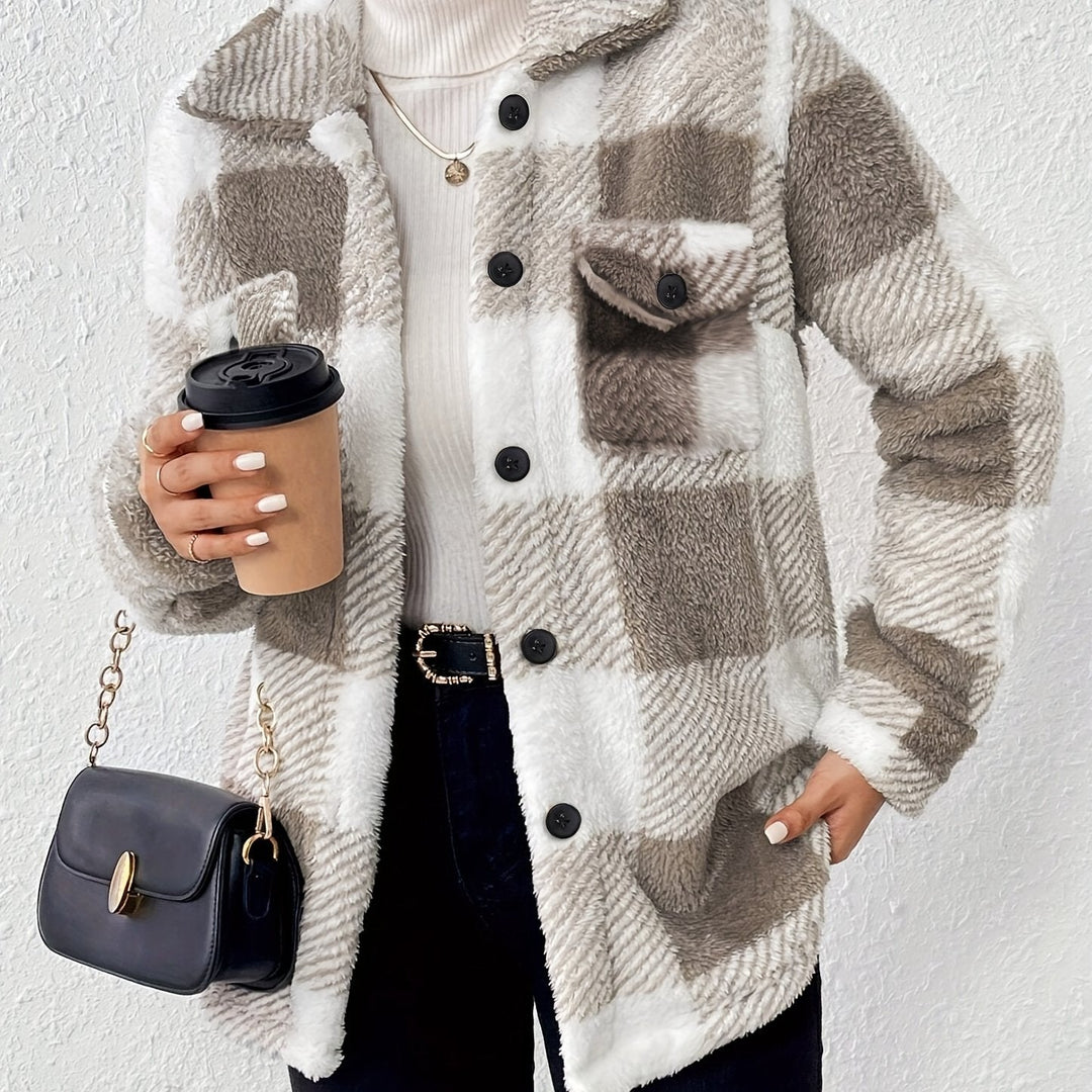 Doreline - Plush Winter Jacket with Check Print