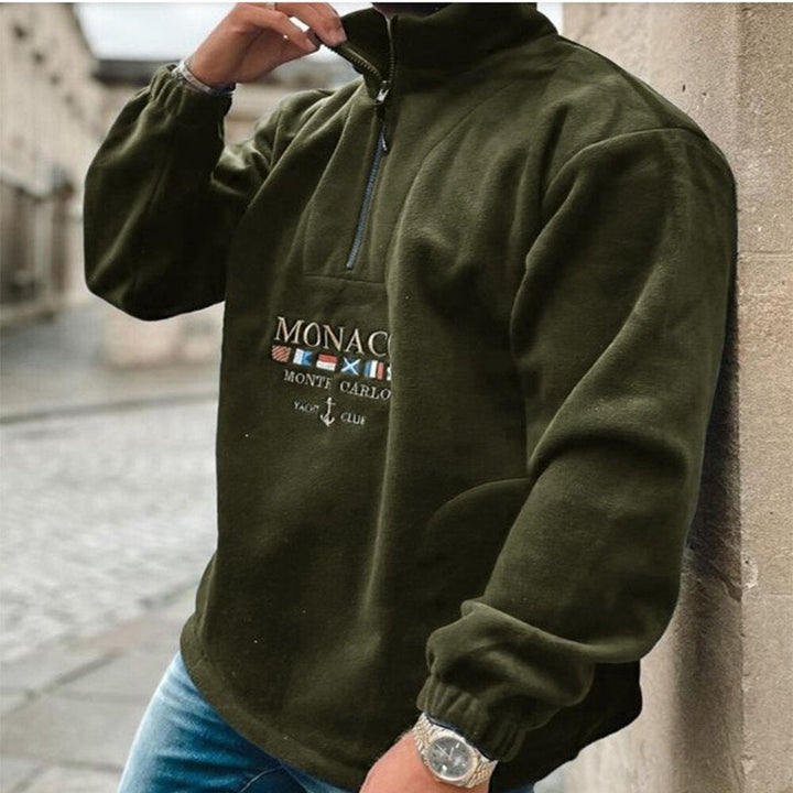Men’s Half-Zip Sweatshirt | Monaco Monte Carlo Embroidered Fleece | Casual Streetwear Canada