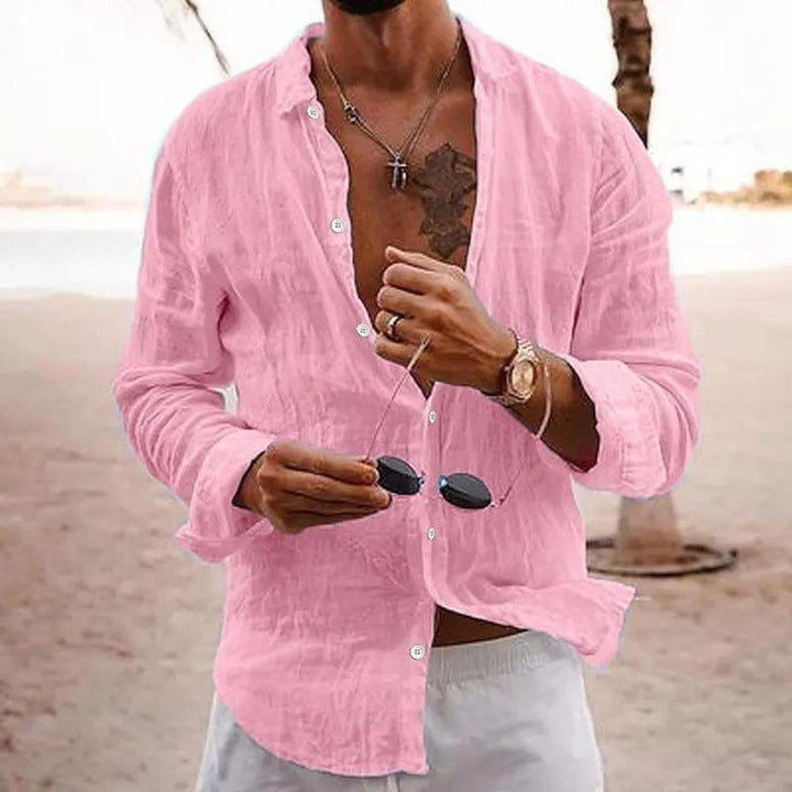 Men’s Linen Long Sleeve Shirt | Relaxed Fit Beachwear | Lightweight Summer Layer