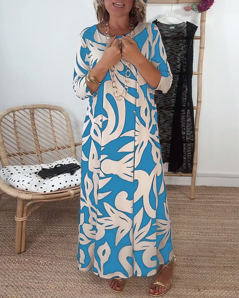 Jewel - Printed dress with long sleeves and round neck