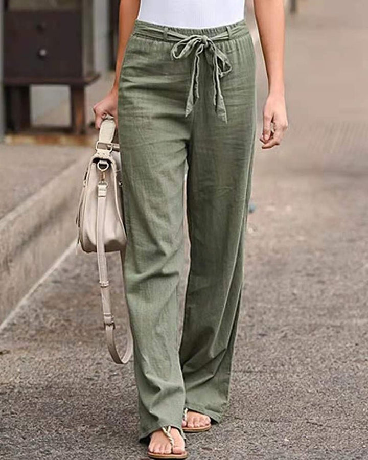 Wide Leg Drawstring Pants | Lightweight Linen Blend | Relaxed Fit