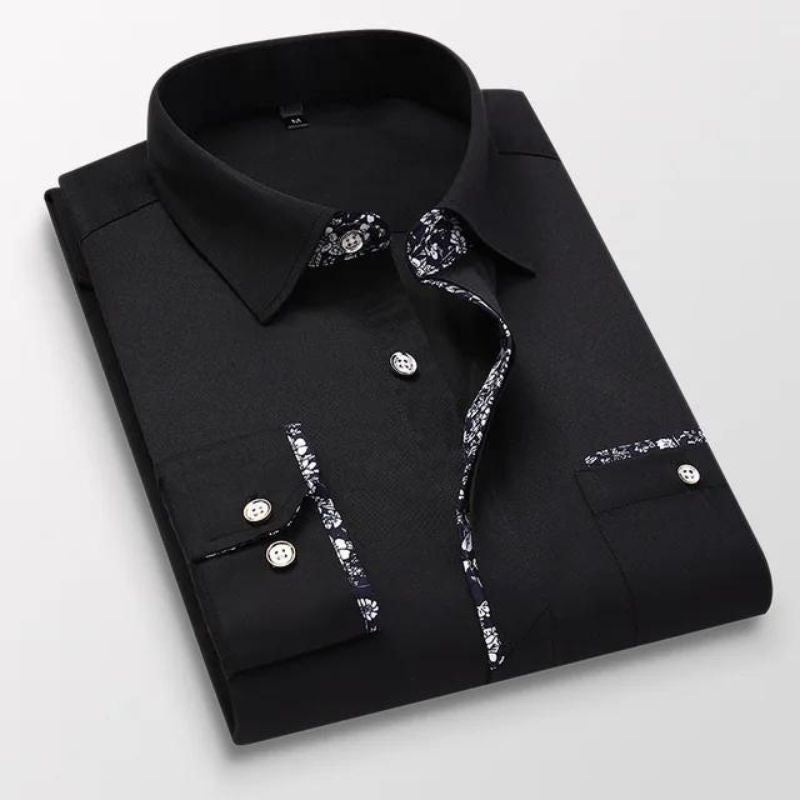 Men’s Slim Fit Dress Shirt | Contrast Trim Detail | Business Casual Cotton Blend