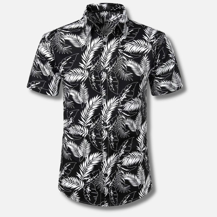 Men's Short Sleeve Button-Up Shirt | Lightweight Cotton Blend | Tropical Floral Print