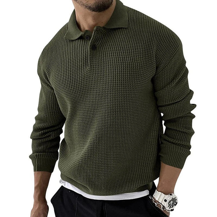 Men's Waffle Knit Polo Sweater | Textured Midweight Layer | Casual Smart Fit