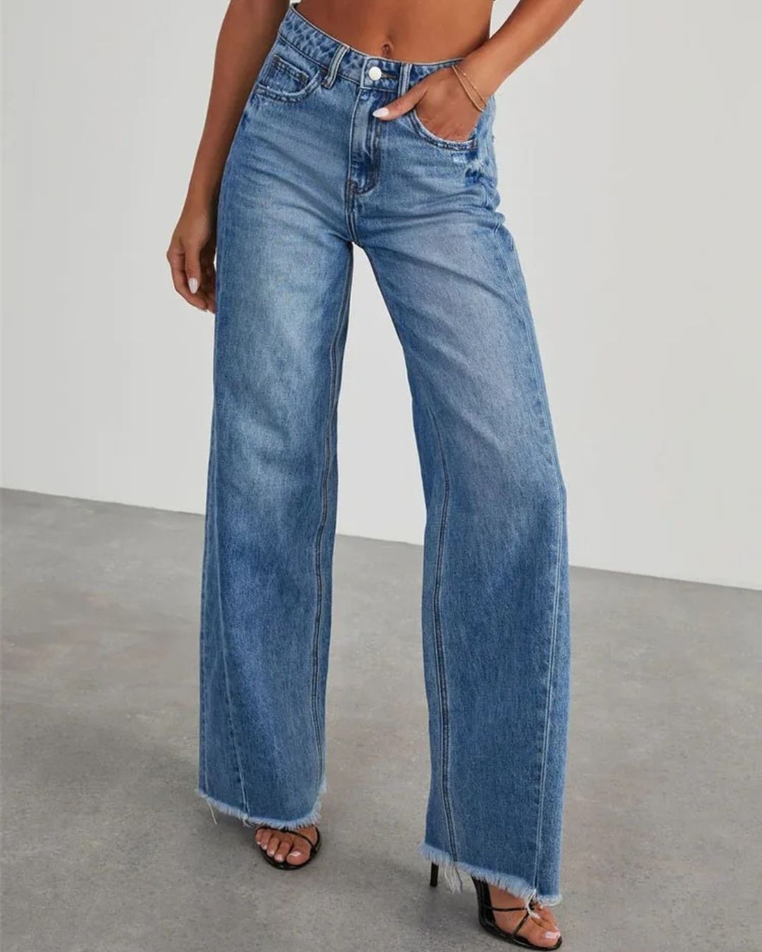 High-Rise Wide-Leg Jeans | Frayed Hem Denim | Relaxed Fit
