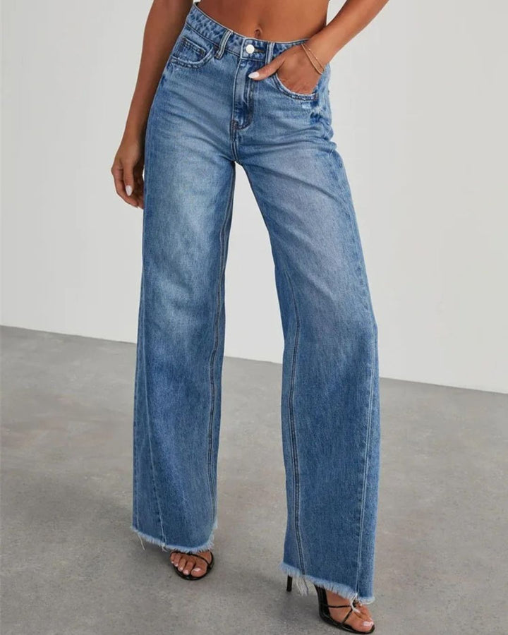 High-Rise Wide-Leg Jeans | Frayed Hem Denim | Relaxed Fit