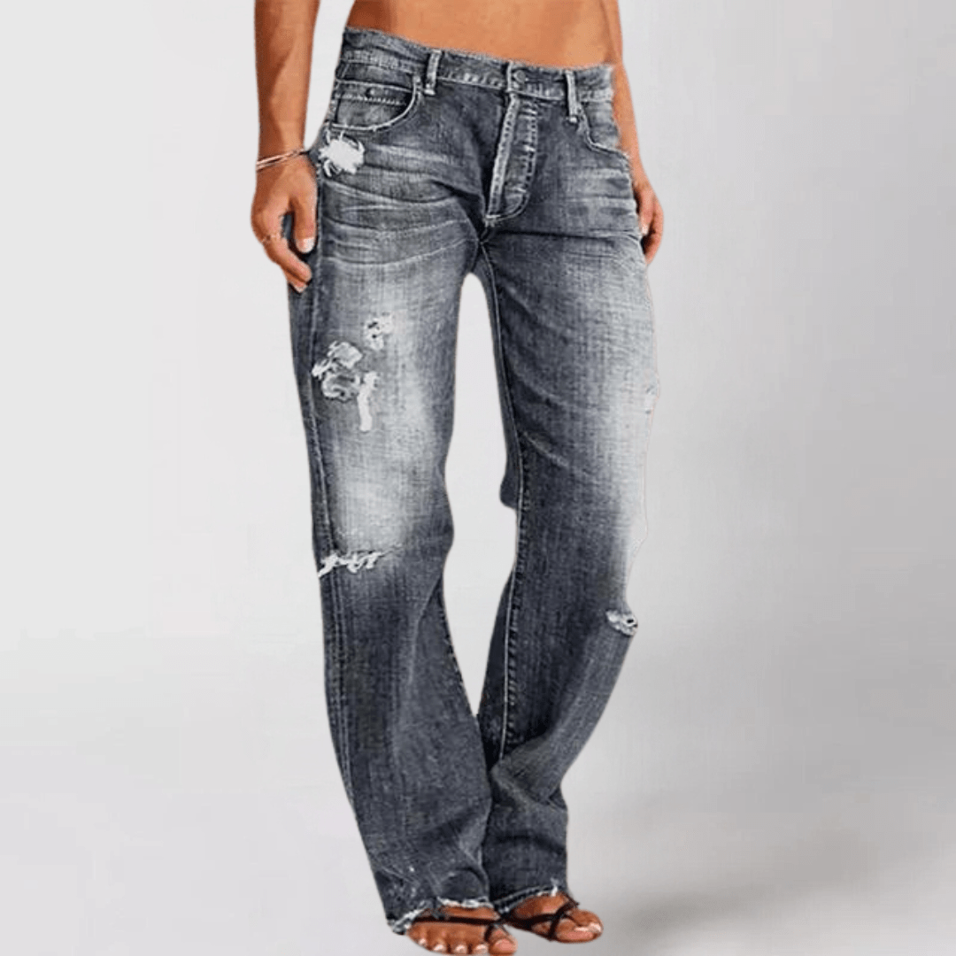 Relaxed Distressed Jeans | Mid-Rise | Straight-Leg Fit
