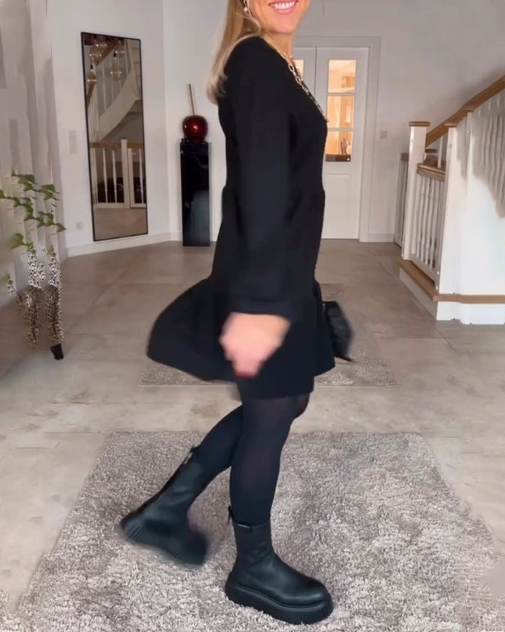 Aida - Simple Retro Long Sleeve Dress