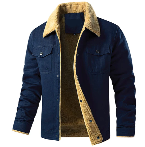 Men’s Sherpa-Lined Denim Jacket | Corduroy Collar | Midweight Fall Outerwear
