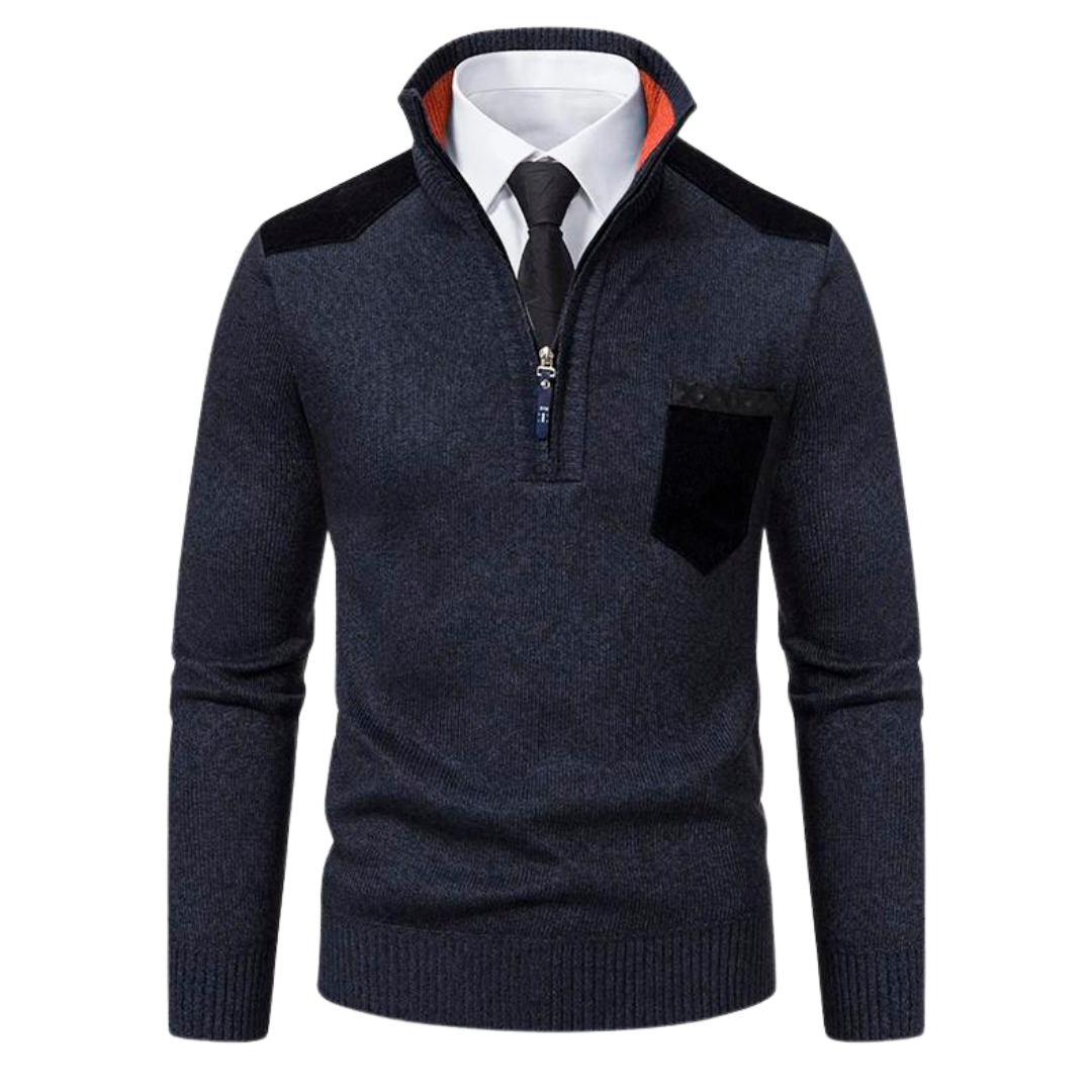 Men’s Quarter-Zip Knit Sweater | Contrast Suede Trim | Fall Layering Essential