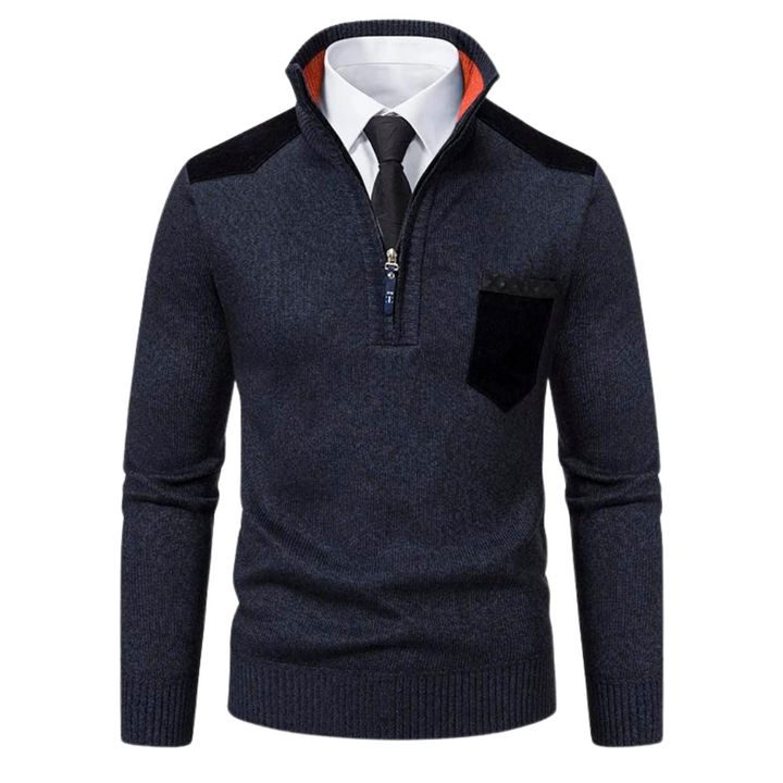 Men’s Quarter-Zip Knit Sweater | Contrast Suede Trim | Fall Layering Essential