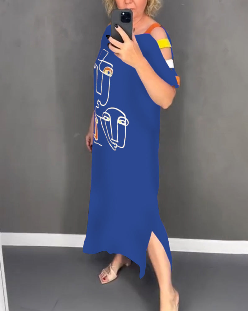 Primina - Off-the-shoulder dress with cutout print and slit