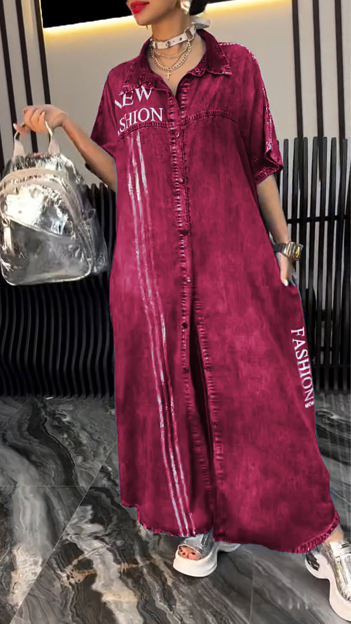 Fiora - Women's Tencel Denim Dress with Lapels