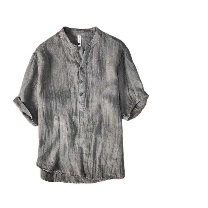Linen-Blend Grandad Collar Shirt | Relaxed Fit & Rolled Sleeves