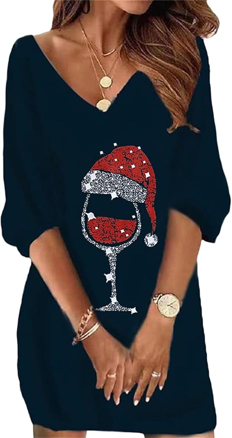 Doravine - Artistic V-Neck Dress - Casual Elegance and Modern Touch