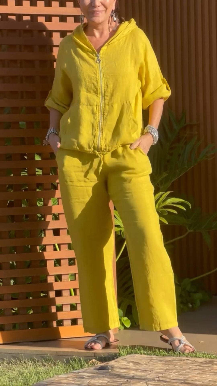 Kassira - Two-piece set with hood and zipper in cotton and linen