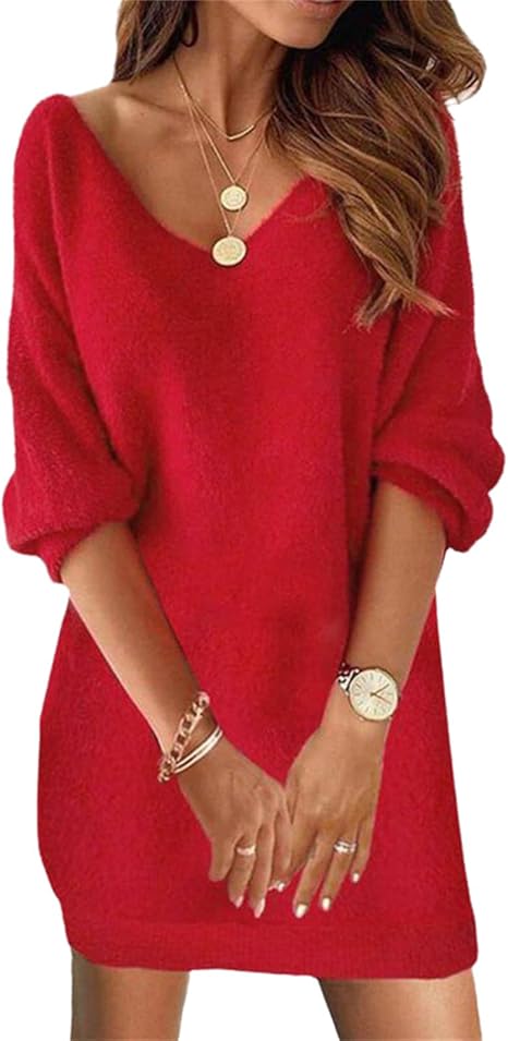 Doravine - Artistic V-Neck Dress - Casual Elegance and Modern Touch