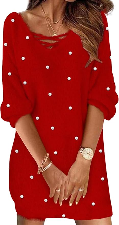 Doravine - Artistic V-Neck Dress - Casual Elegance and Modern Touch