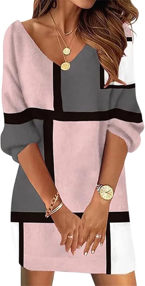 Doravine - Artistic V-Neck Dress - Casual Elegance and Modern Touch