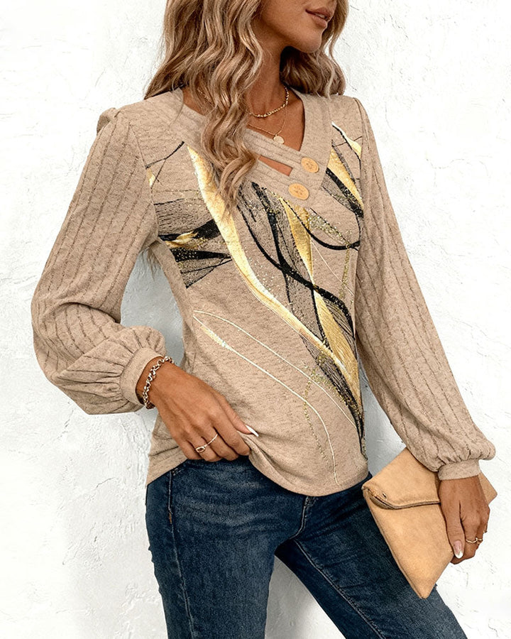 Briavine - Elegant Striped Blouse with Puffed Lantern Sleeves