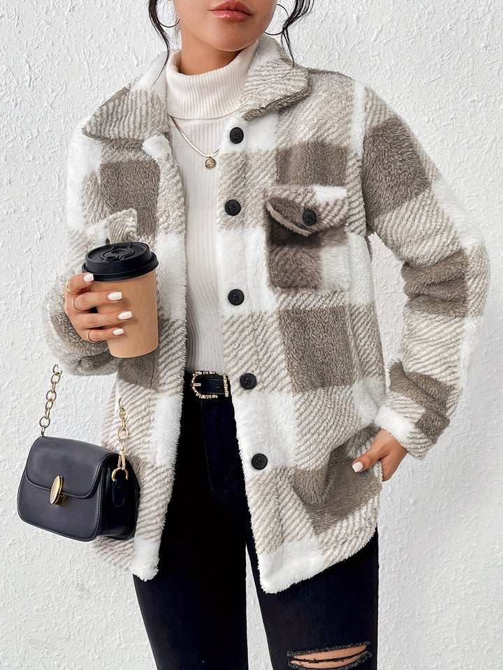 Doreline - Plush Winter Jacket with Check Print