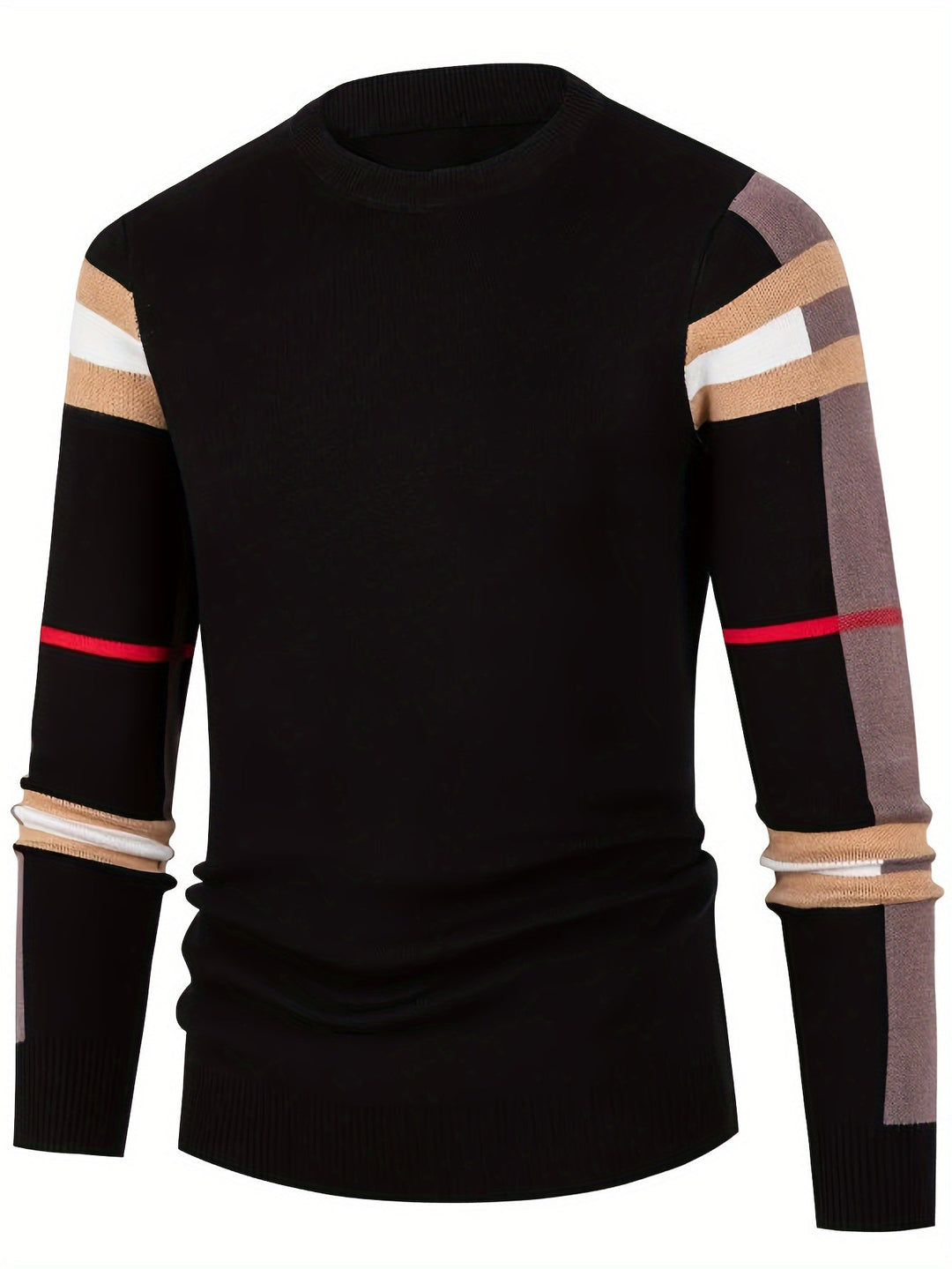 Men’s Colourblock Stripe Sweater | Casual Crewneck with Arm Detail