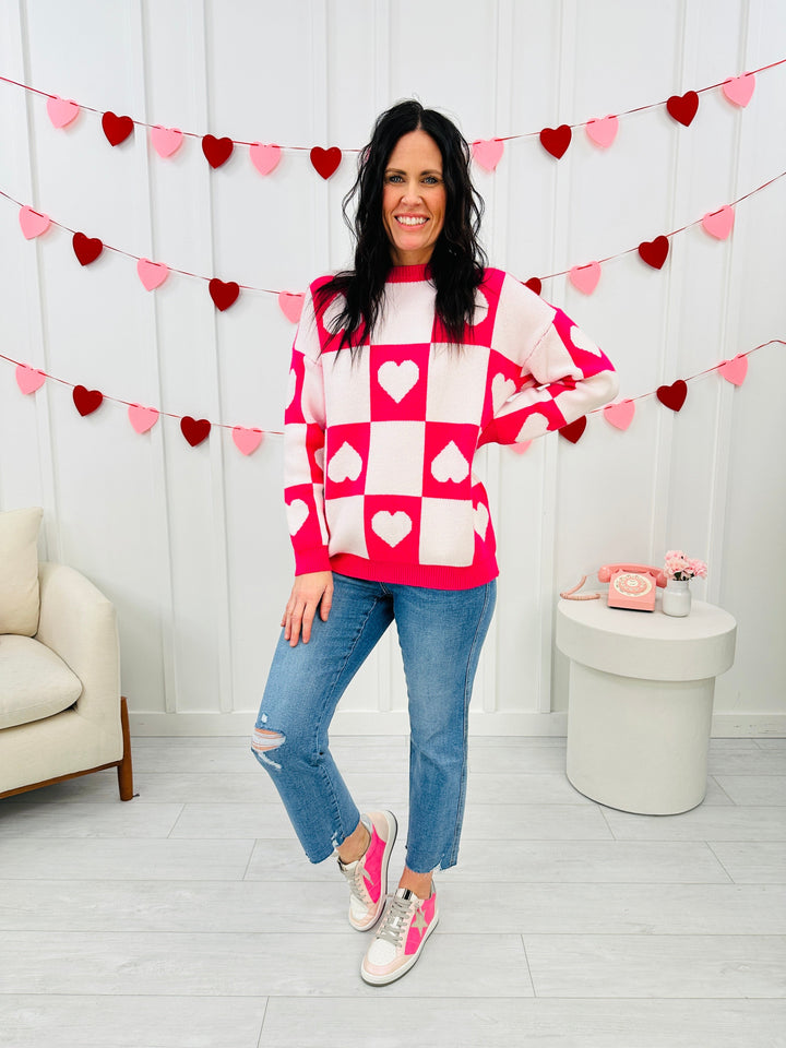 Ottilie - Valentine's Day Sweater with Checkered Hearts