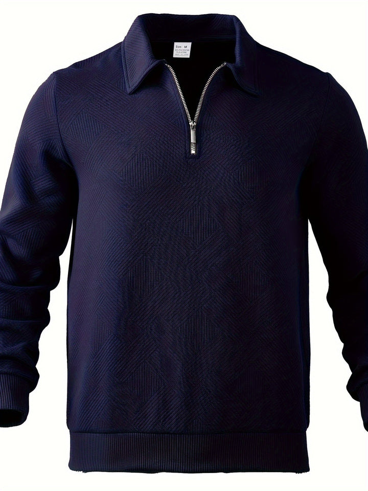 Men’s Quarter-Zip Jacquard Sweater | Textured Pullover with Collar