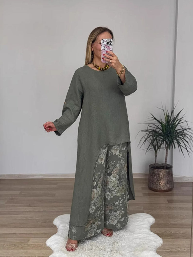 Ulina - Casual Set with Irregular Top and Wide Leg Pants
