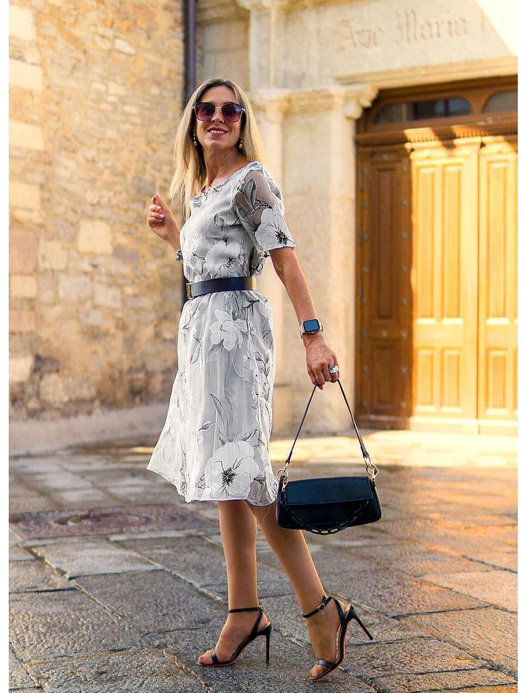 Serenella - Floral Print Pleated Midi Dress for Elegant and Comfortable Style