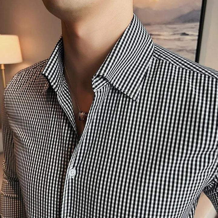 Men’s Checkered Slim-Fit Button-Up Shirt | Long Sleeve Casual Workwear | Classic Pattern
