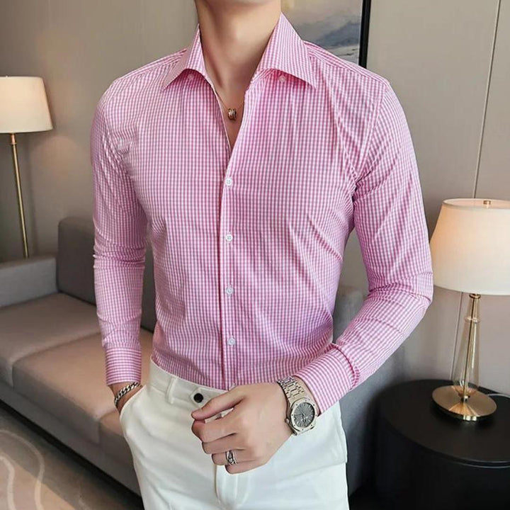 Men’s Checkered Slim-Fit Button-Up Shirt | Long Sleeve Casual Workwear | Classic Pattern