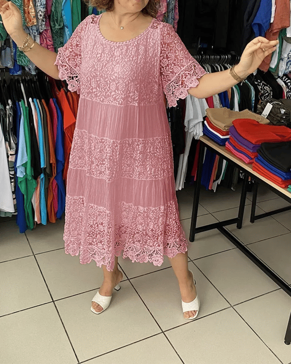 Gwenira - Elegant Plain Lace Dress - Subtle Refinement for All Occasions