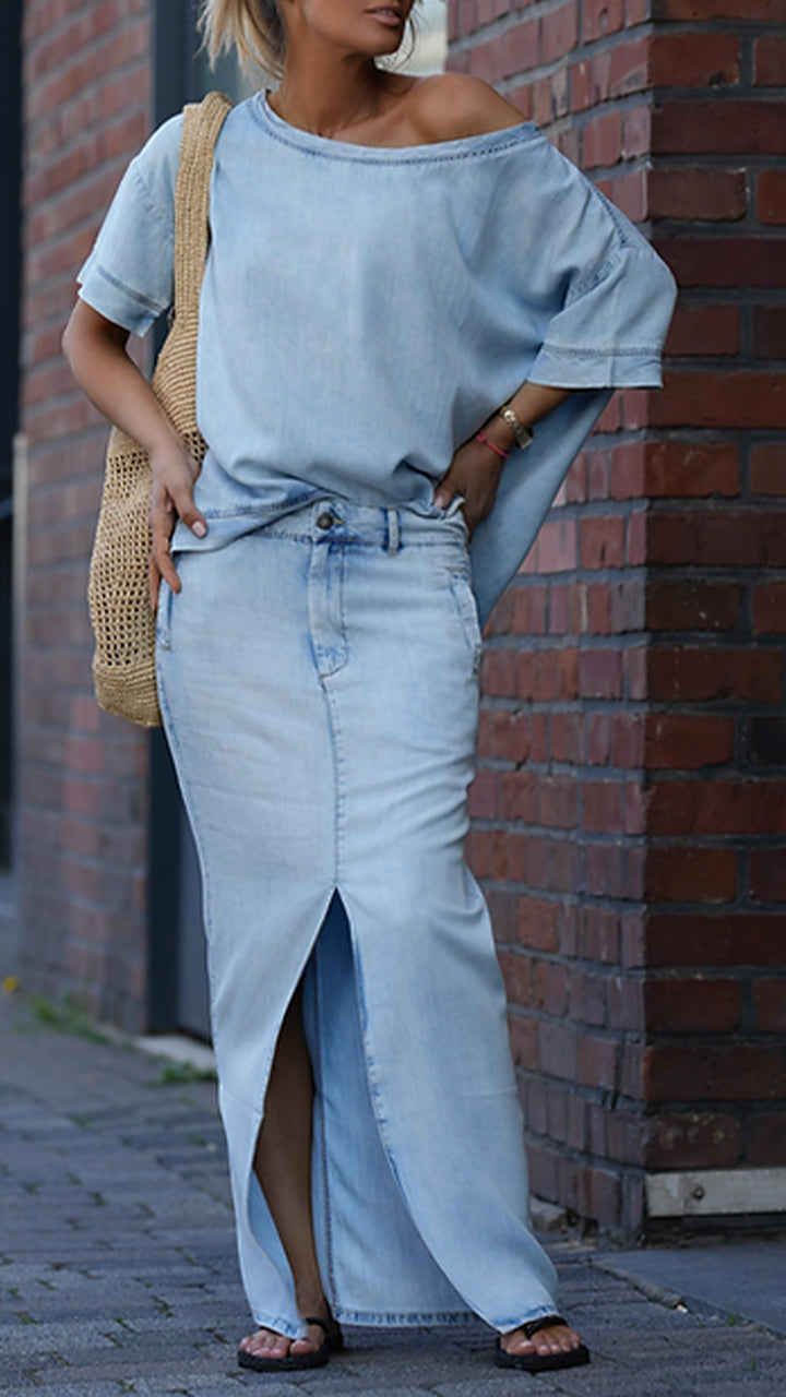 Mireya - Women's Casual Tencel Denim Set with Round Neckline