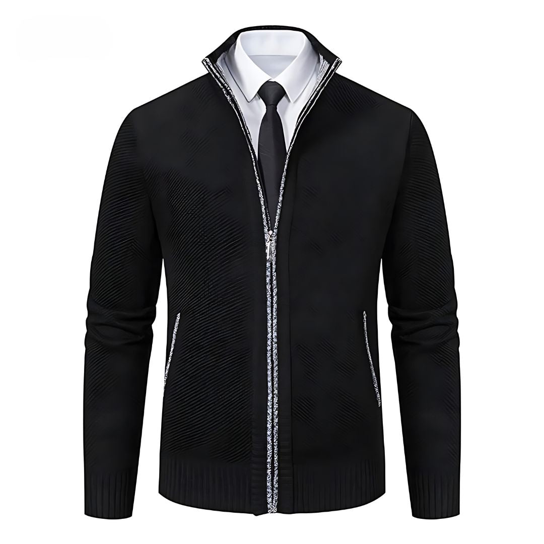 Men’s Full Zip Knit Jacket | Ribbed Trim | Lightweight Layer