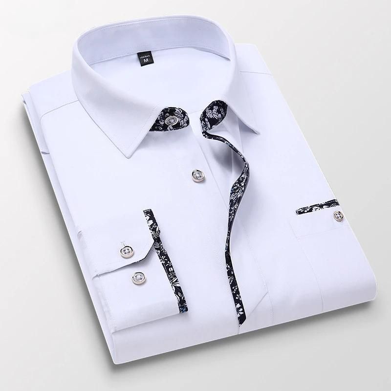 Men’s Slim Fit Dress Shirt | Contrast Trim Detail | Business Casual Cotton Blend