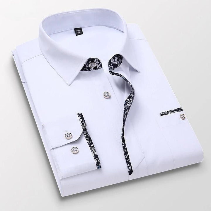 Men’s Slim Fit Dress Shirt | Contrast Trim Detail | Business Casual Cotton Blend