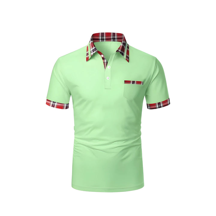 Men’s Polo Shirt with Plaid Trim | Short Sleeve Stretch Cotton | Smart Casual Summer Style